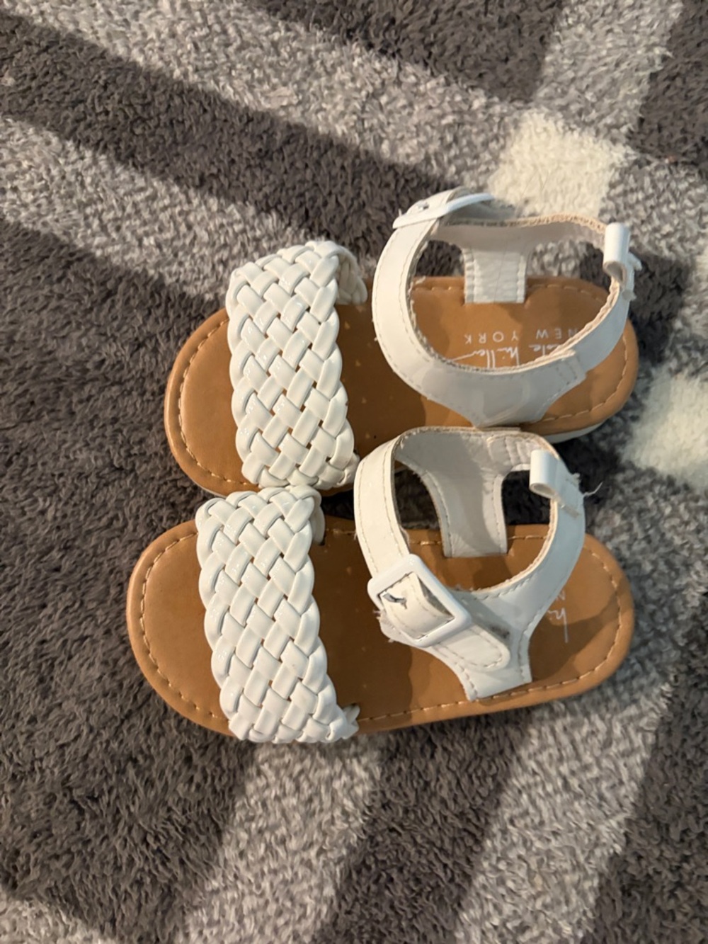 White Braided Strap Kids Sandals with Adjustable Buckle